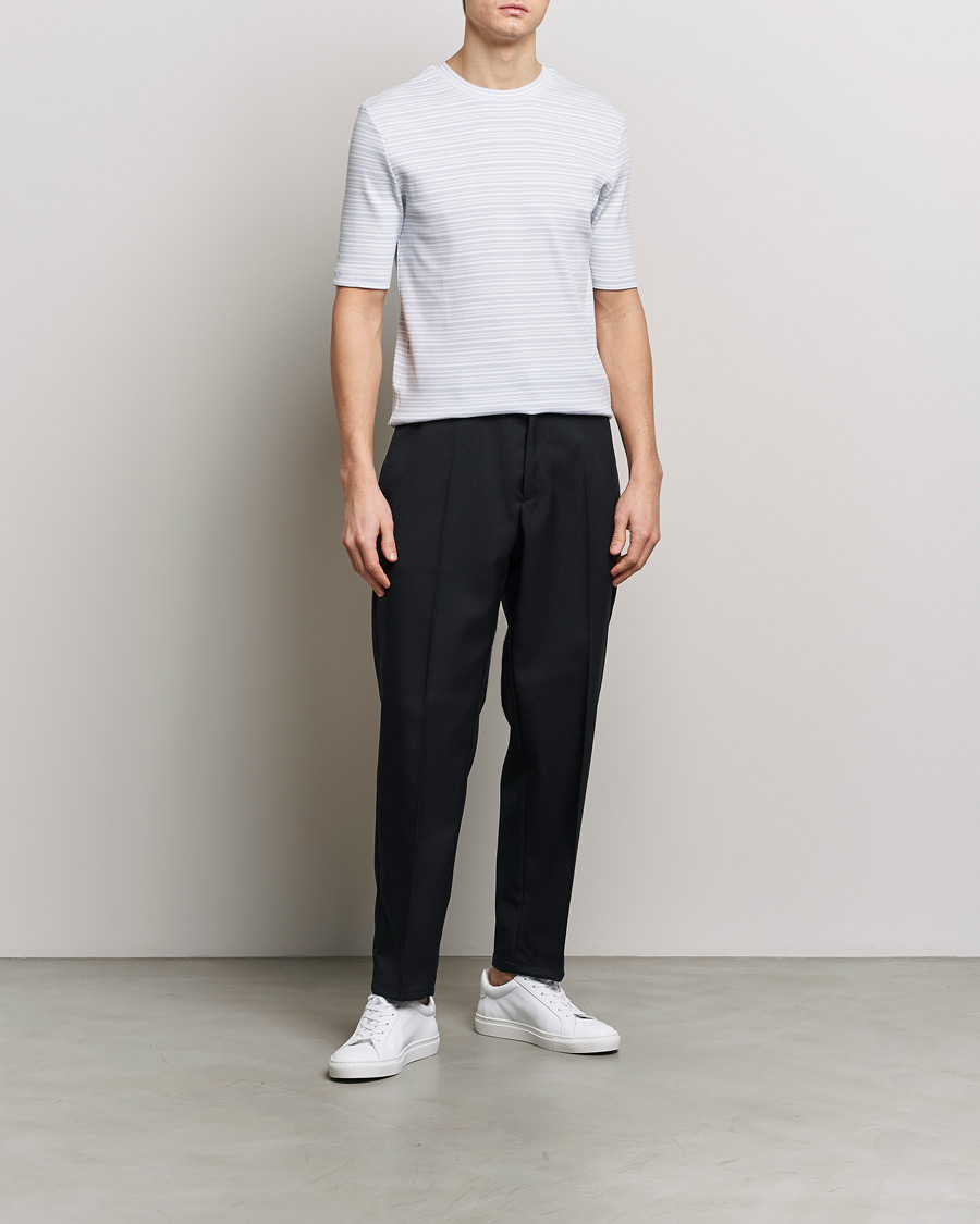 Uomini | T-shirt | Filippa K | Striped Rib T-Shirt Mist Blue/White