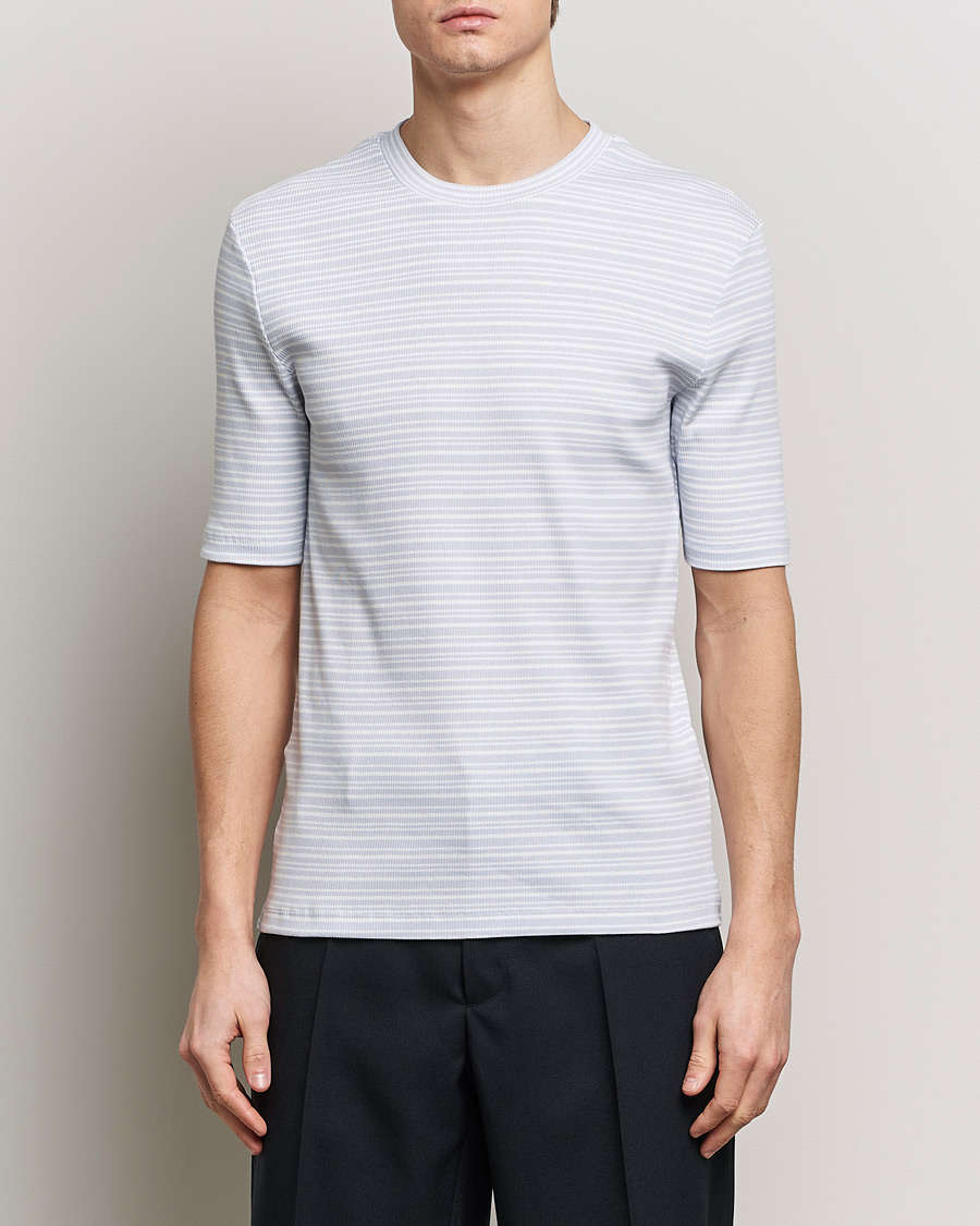 Uomini | T-shirt | Filippa K | Striped Rib T-Shirt Mist Blue/White