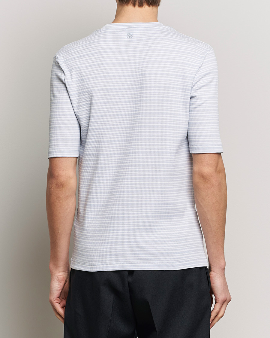 Uomini | T-shirt | Filippa K | Striped Rib T-Shirt Mist Blue/White