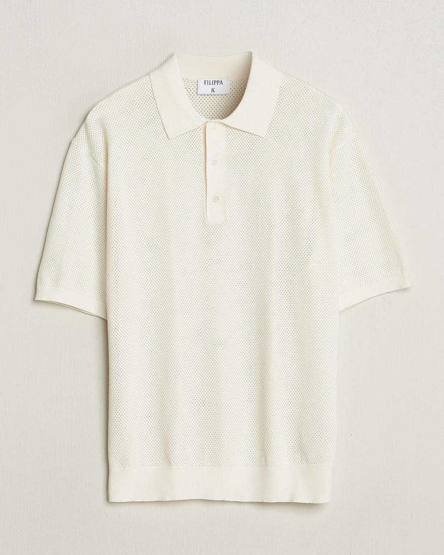 Uomini | Polo | Filippa K | Mesh Knitted Polo Chalk White