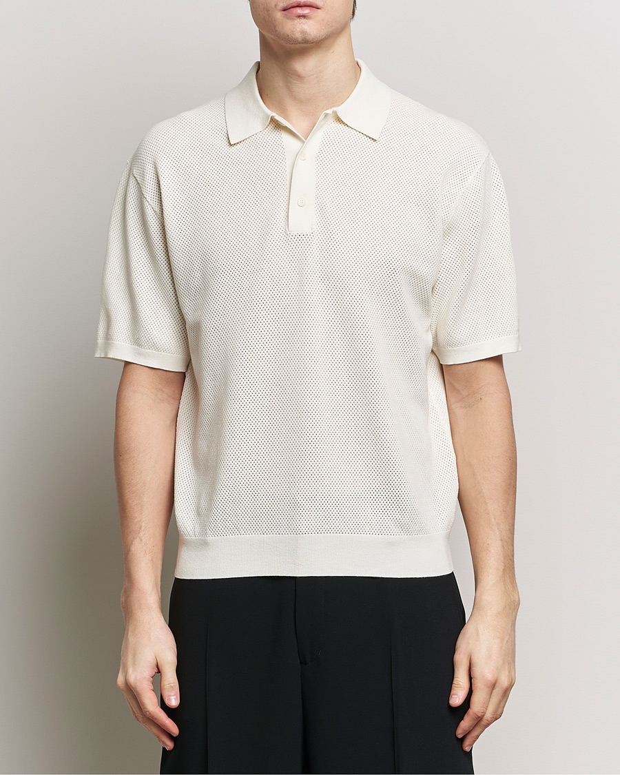Uomini | Polo | Filippa K | Mesh Knitted Polo Chalk White