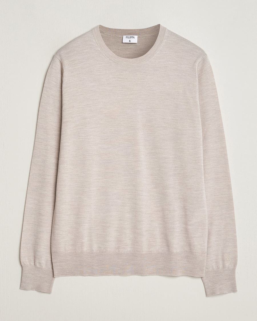 Uomini | Maglieria | Filippa K | Merino Round Neck Sweater Beige Melange