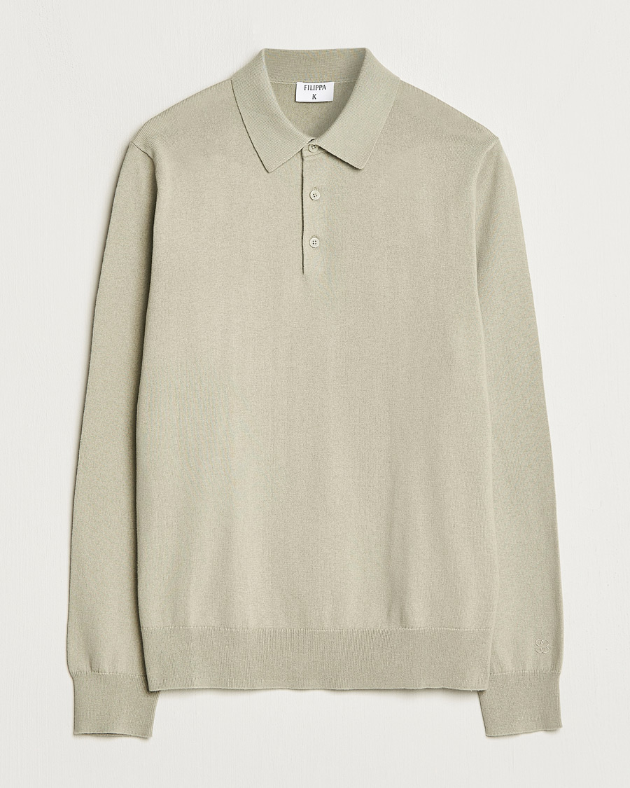 Uomini | Maglieria | Filippa K | Knitted Polo Shirt Light Sage
