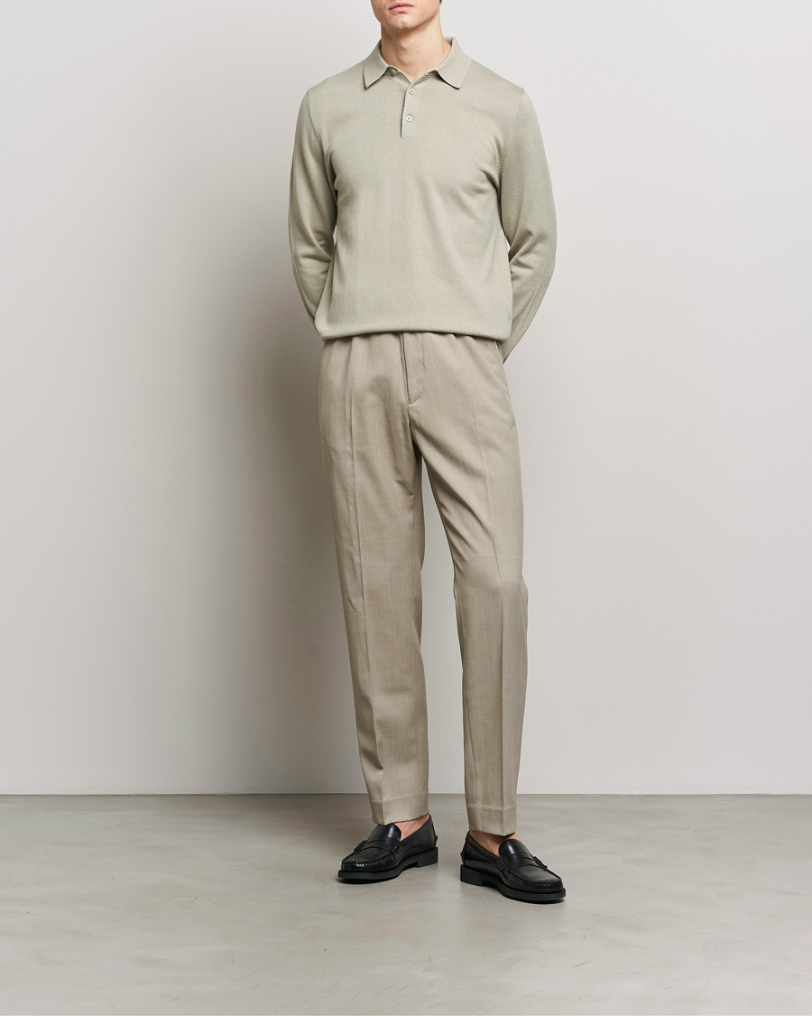 Uomini | Maglieria | Filippa K | Knitted Polo Shirt Light Sage