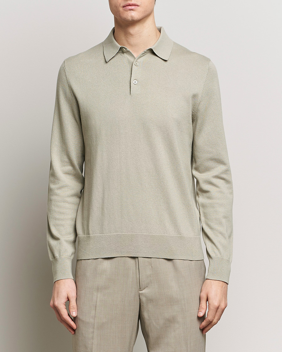 Uomini | Maglieria | Filippa K | Knitted Polo Shirt Light Sage