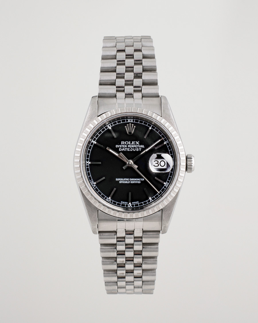 Uomini | Rolex Pre-Owned Datejust 16220 Oyster Perpetual Black Steel Black Steel Black | Rolex Pre-Owned | Datejust 16220 Oyster Perpetual Black Steel Black Steel Black