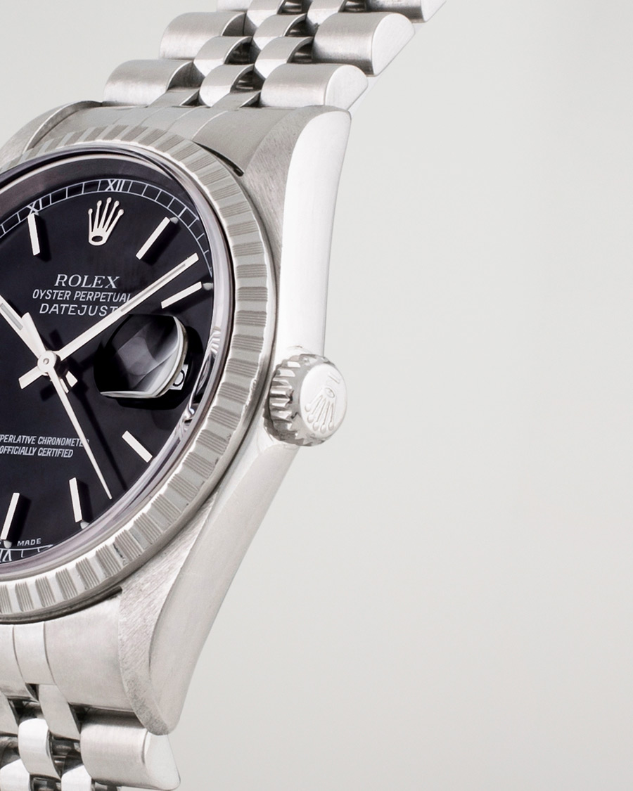 Uomini | Rolex Pre-Owned Datejust 16220 Oyster Perpetual Black Steel Black Steel Black | Rolex Pre-Owned | Datejust 16220 Oyster Perpetual Black Steel Black Steel Black