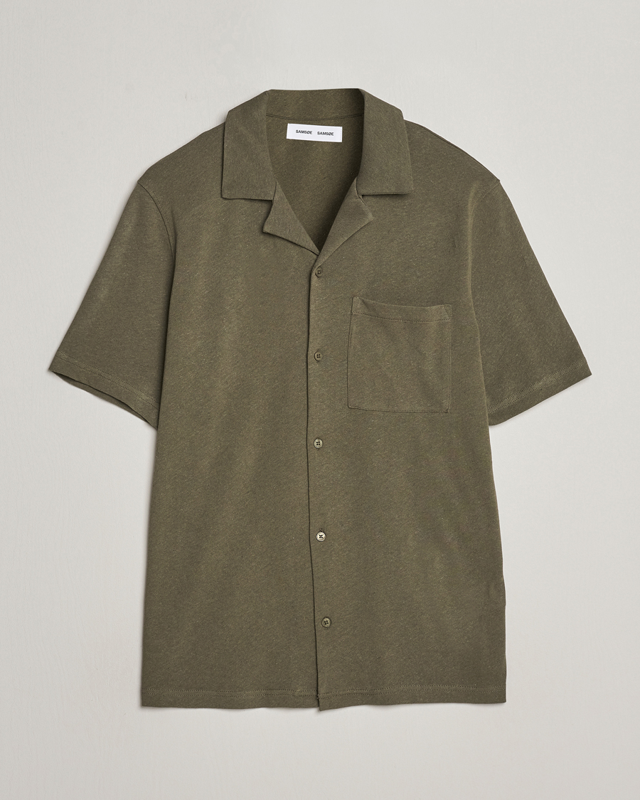 Uomini | Camicie | Samsøe Samsøe | Samartin Cotton/Linen Short Sleeve Shirt Dusty Olive