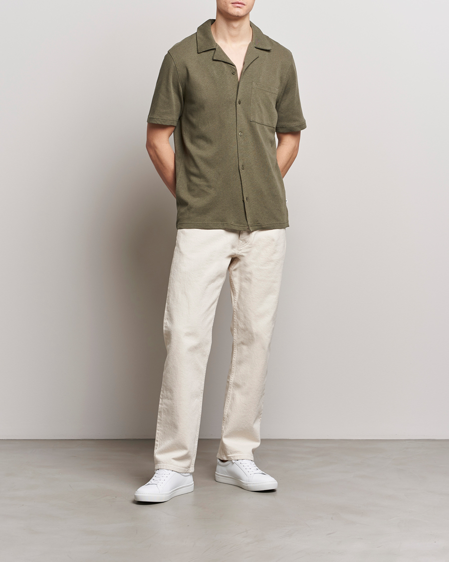Uomini | Camicie | Samsøe Samsøe | Samartin Cotton/Linen Short Sleeve Shirt Dusty Olive