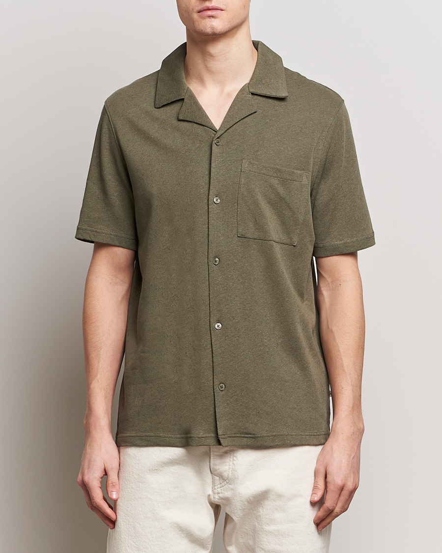 Uomini | Camicie | Samsøe Samsøe | Samartin Cotton/Linen Short Sleeve Shirt Dusty Olive