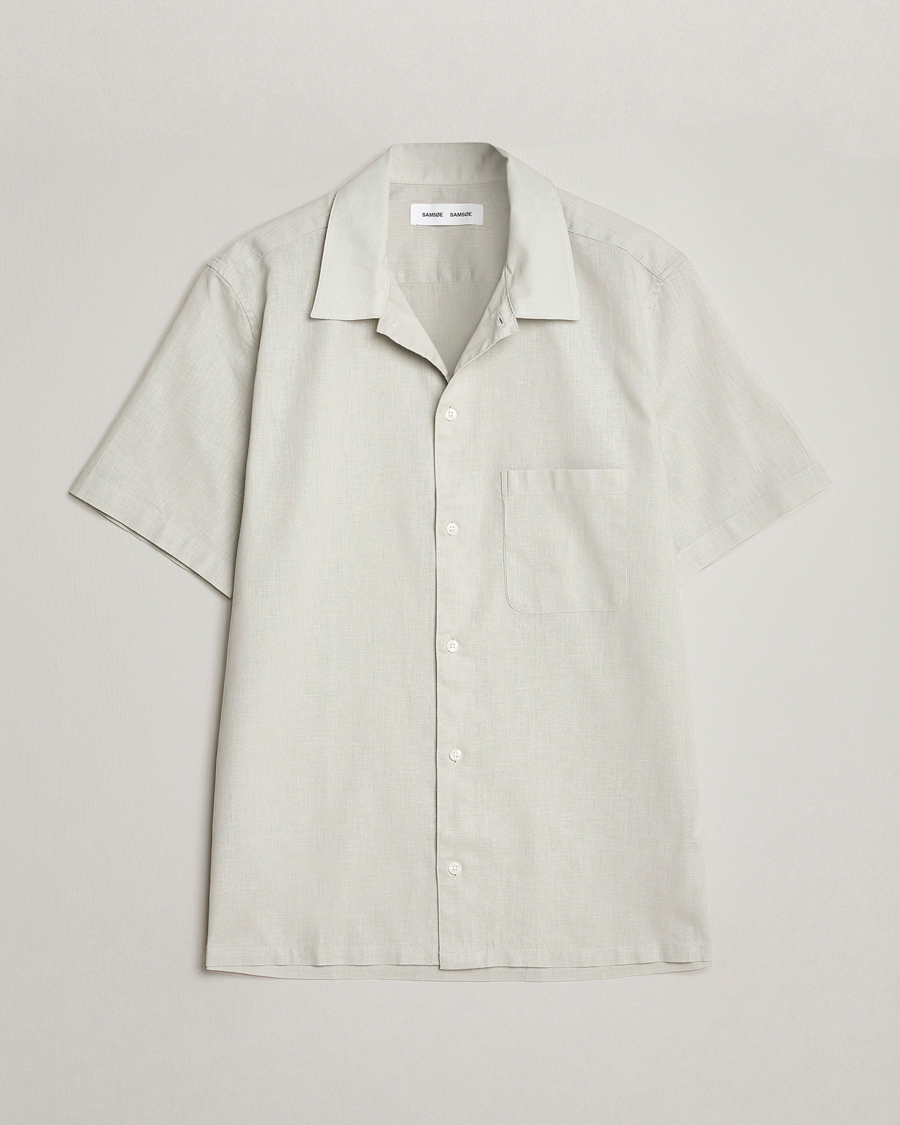 Uomini | Camicie | Samsøe Samsøe | Avan Linen/Cotton Short Sleeve Shirt Moonstruck