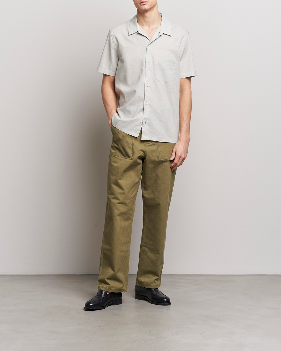 Uomini | Camicie | Samsøe Samsøe | Avan Linen/Cotton Short Sleeve Shirt Moonstruck