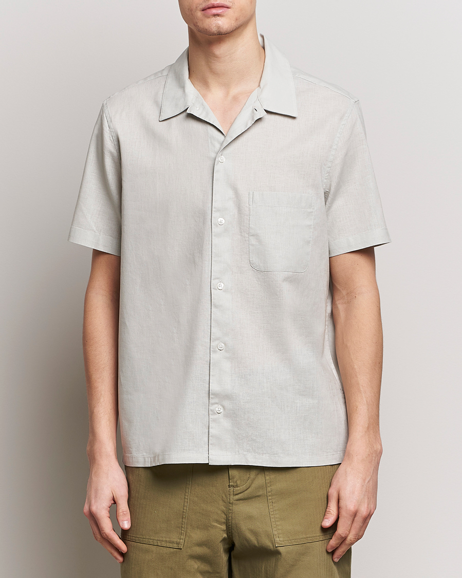 Uomini | Camicie | Samsøe Samsøe | Avan Linen/Cotton Short Sleeve Shirt Moonstruck