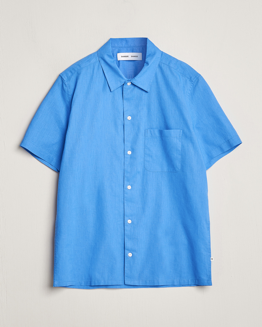 Uomini | Camicie | Samsøe Samsøe | Avan Linen/Cotton Short Sleeve Shirt Super Sonic