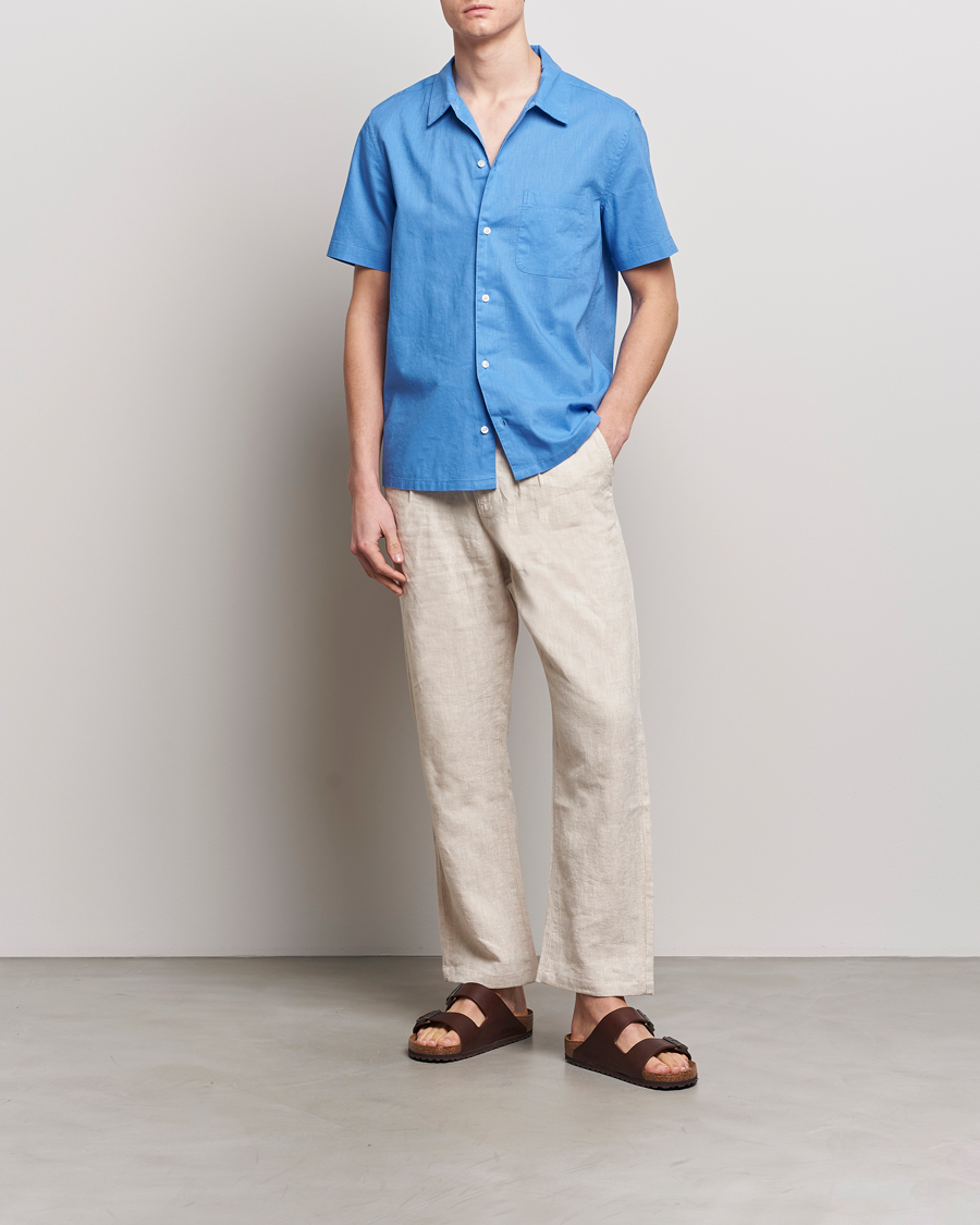 Uomini | Camicie | Samsøe Samsøe | Avan Linen/Cotton Short Sleeve Shirt Super Sonic