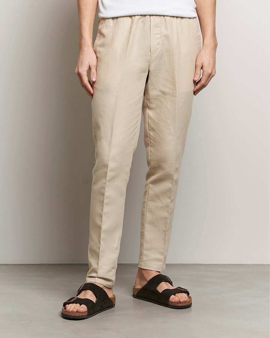 Uomini | Pantaloni | Samsøe Samsøe | Smithy Linen/Cotton Drawstring Trousers Oatmeal