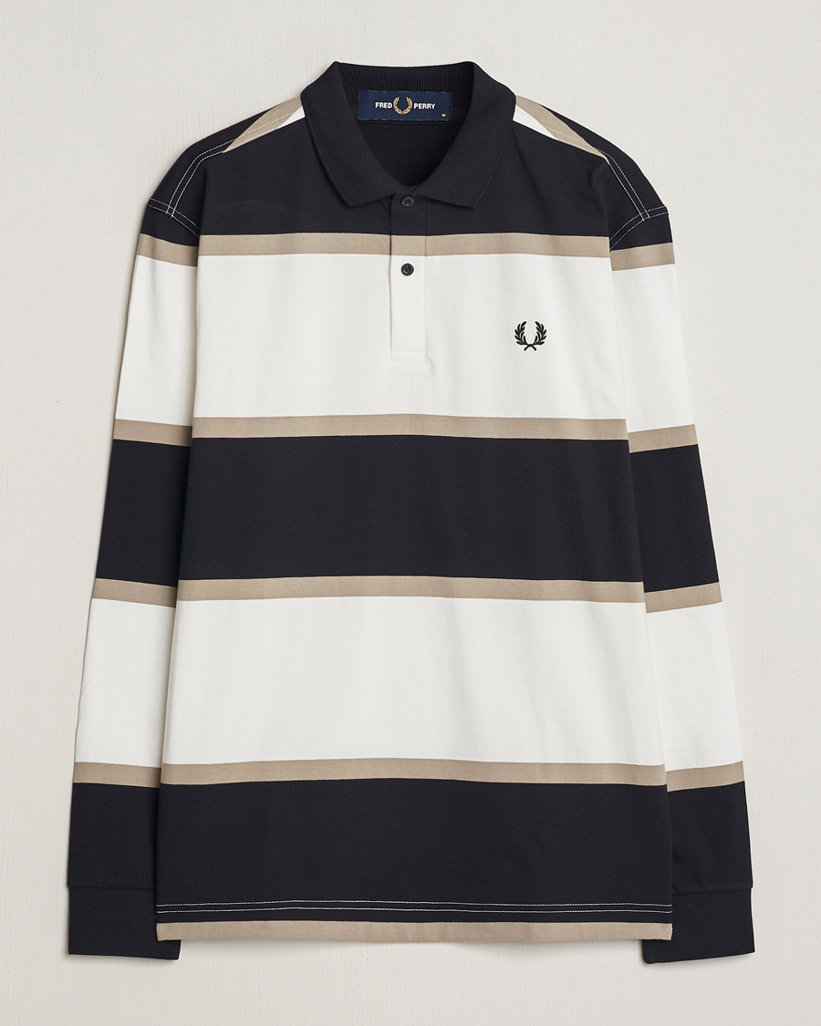 Uomini | Maglieria | Fred Perry | Relaxed Striped Rugby Shirt Snow White/Navy