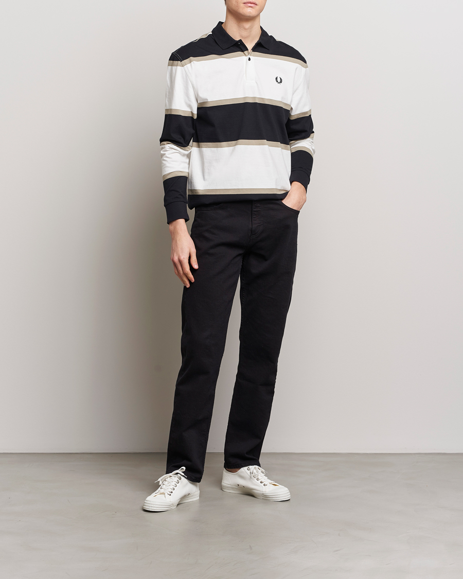 Uomini | Maglieria | Fred Perry | Relaxed Striped Rugby Shirt Snow White/Navy