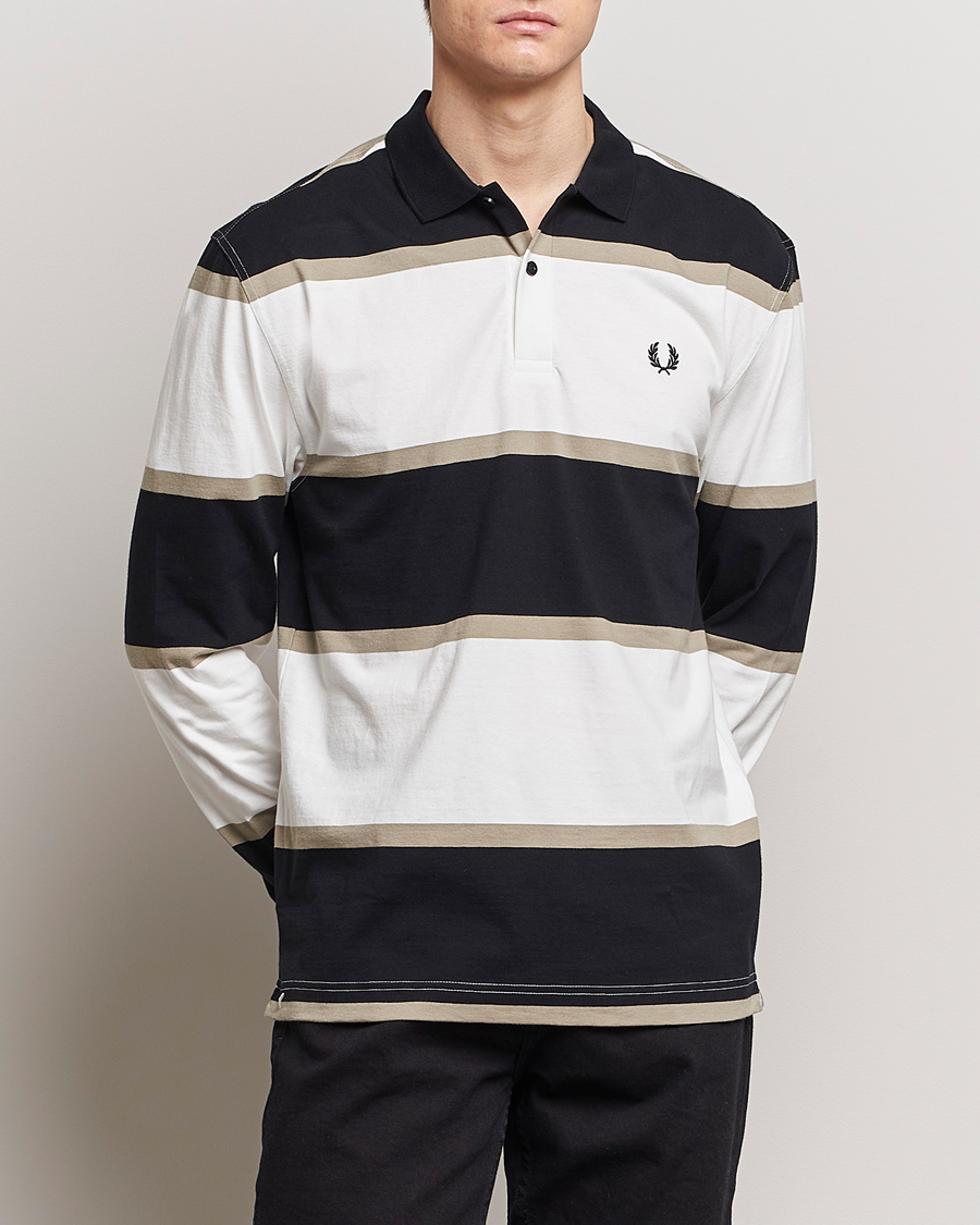 Uomini | Maglieria | Fred Perry | Relaxed Striped Rugby Shirt Snow White/Navy