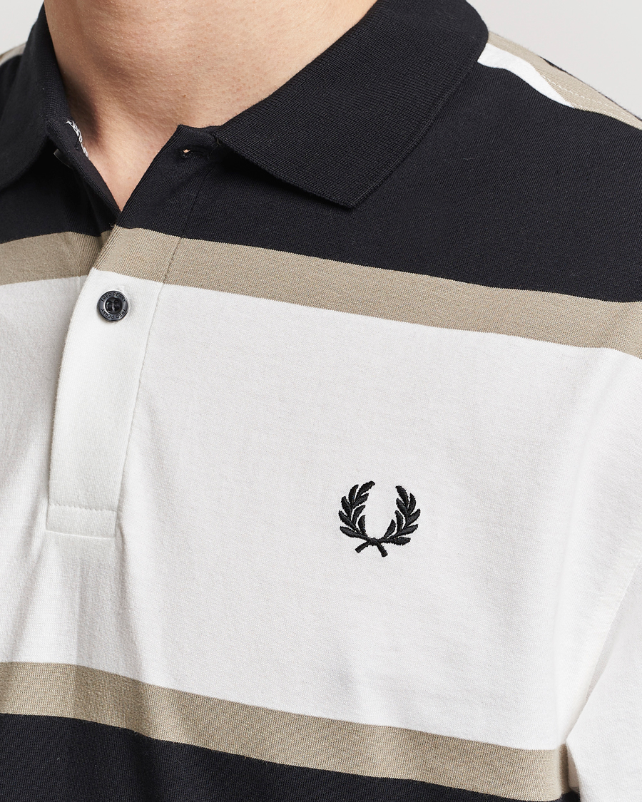 Uomini | Maglieria | Fred Perry | Relaxed Striped Rugby Shirt Snow White/Navy