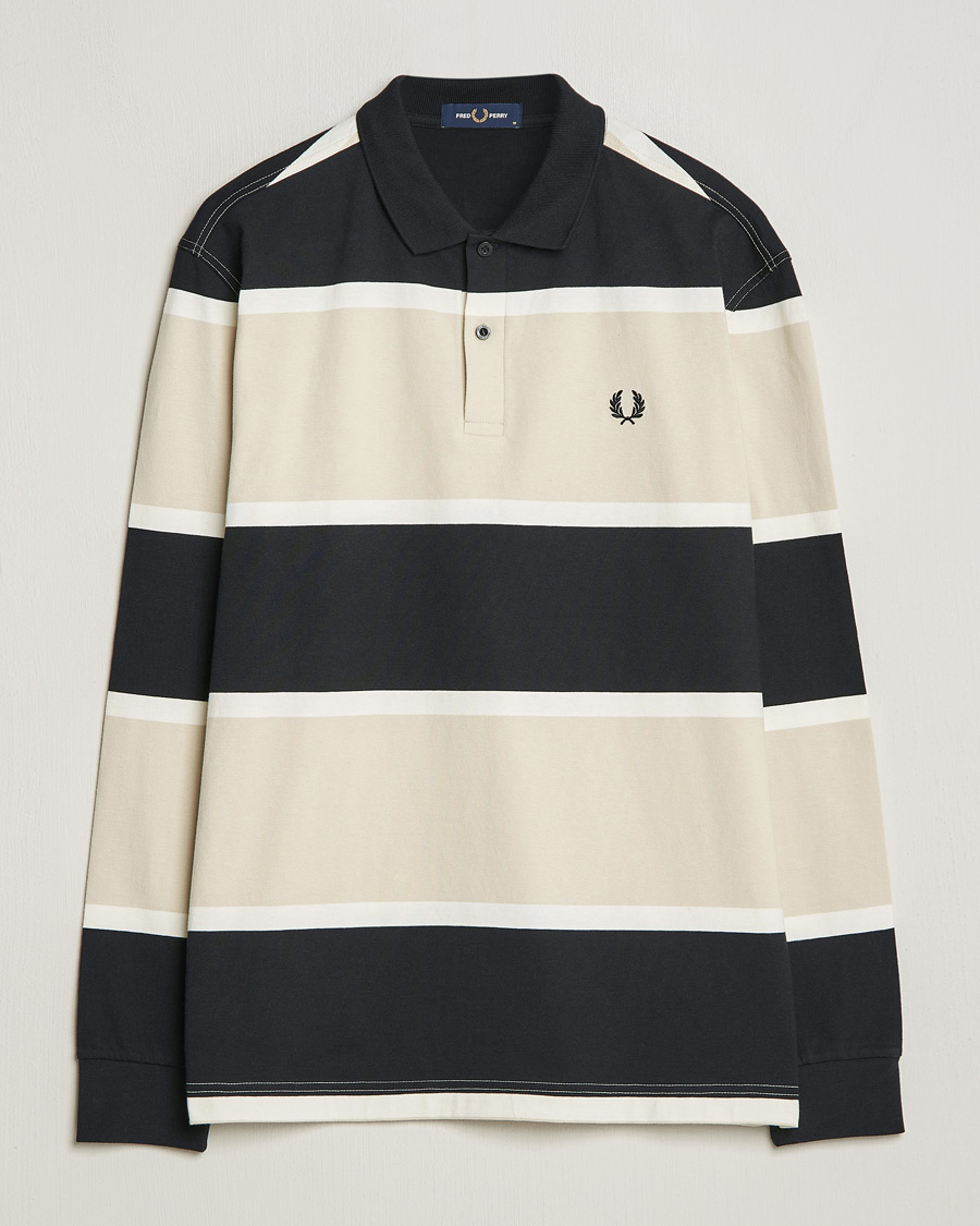 Uomini | Maglieria | Fred Perry | Relaxed Striped Rugby Shirt Oatameal/Black