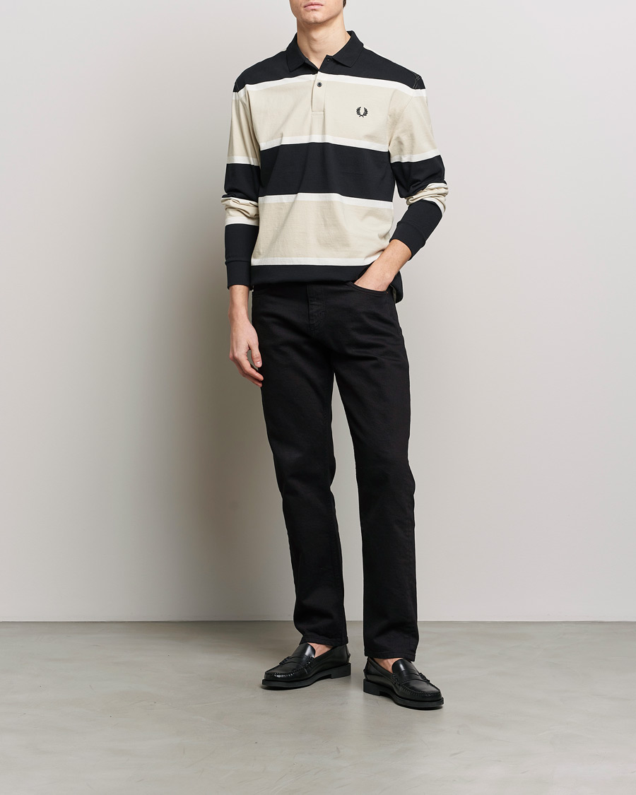Uomini | Maglieria | Fred Perry | Relaxed Striped Rugby Shirt Oatameal/Black