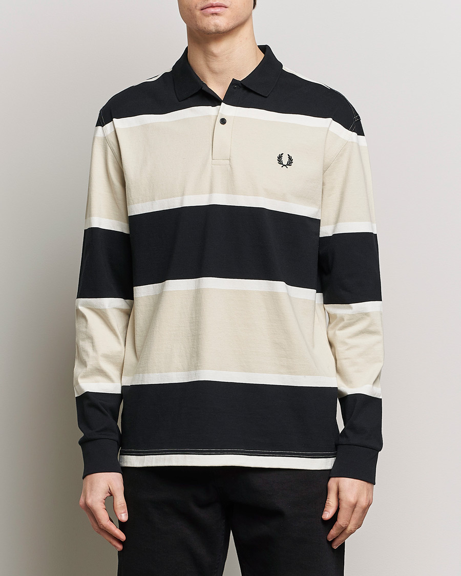 Uomini | Maglieria | Fred Perry | Relaxed Striped Rugby Shirt Oatameal/Black