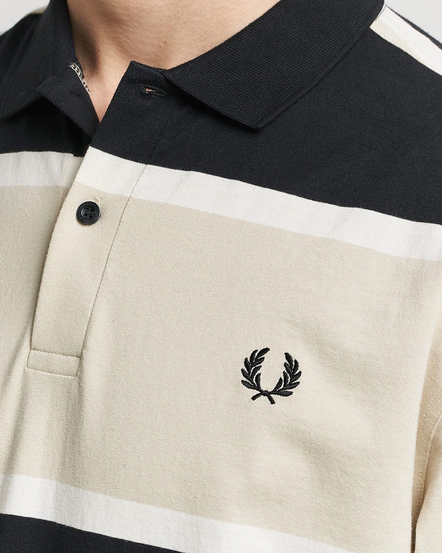Uomini | Maglieria | Fred Perry | Relaxed Striped Rugby Shirt Oatameal/Black