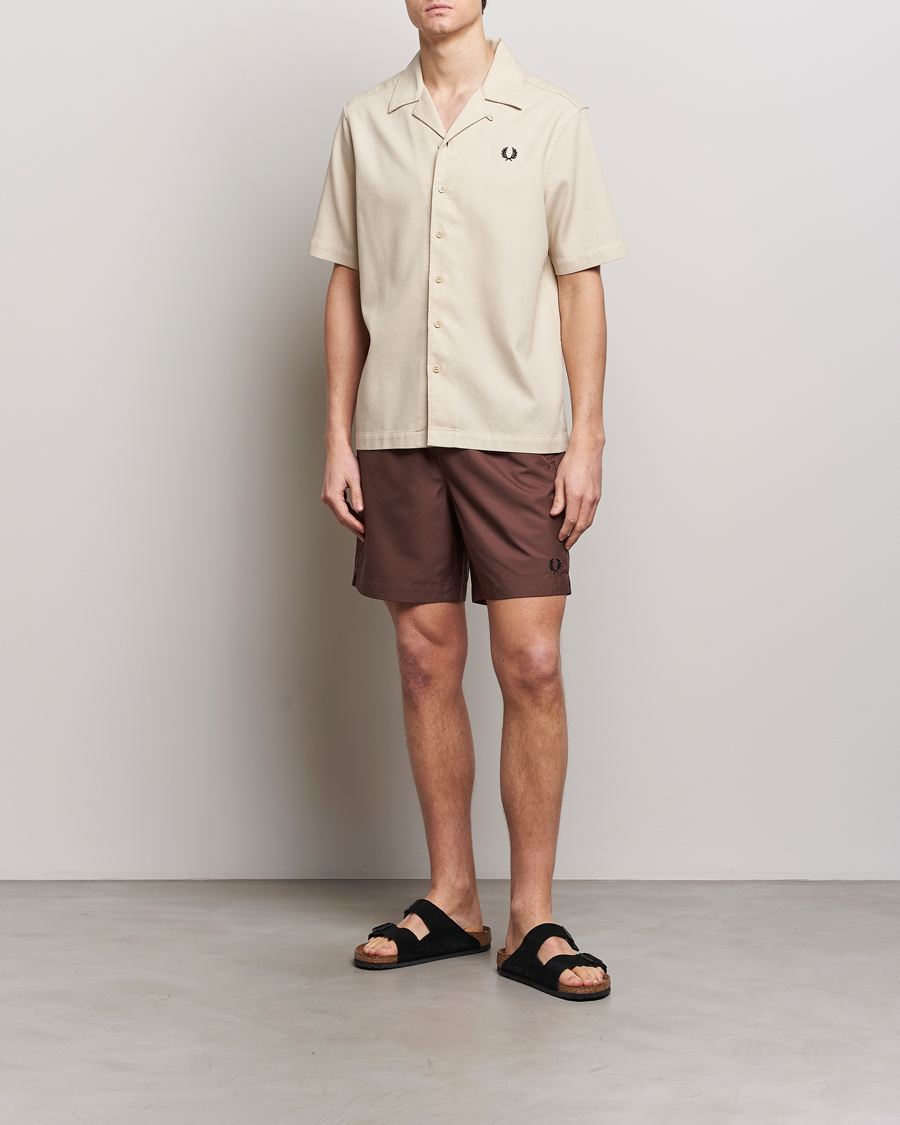 Uomini | Camicie | Fred Perry | Pique Textured Short Sleeve Shirt Oatmeal