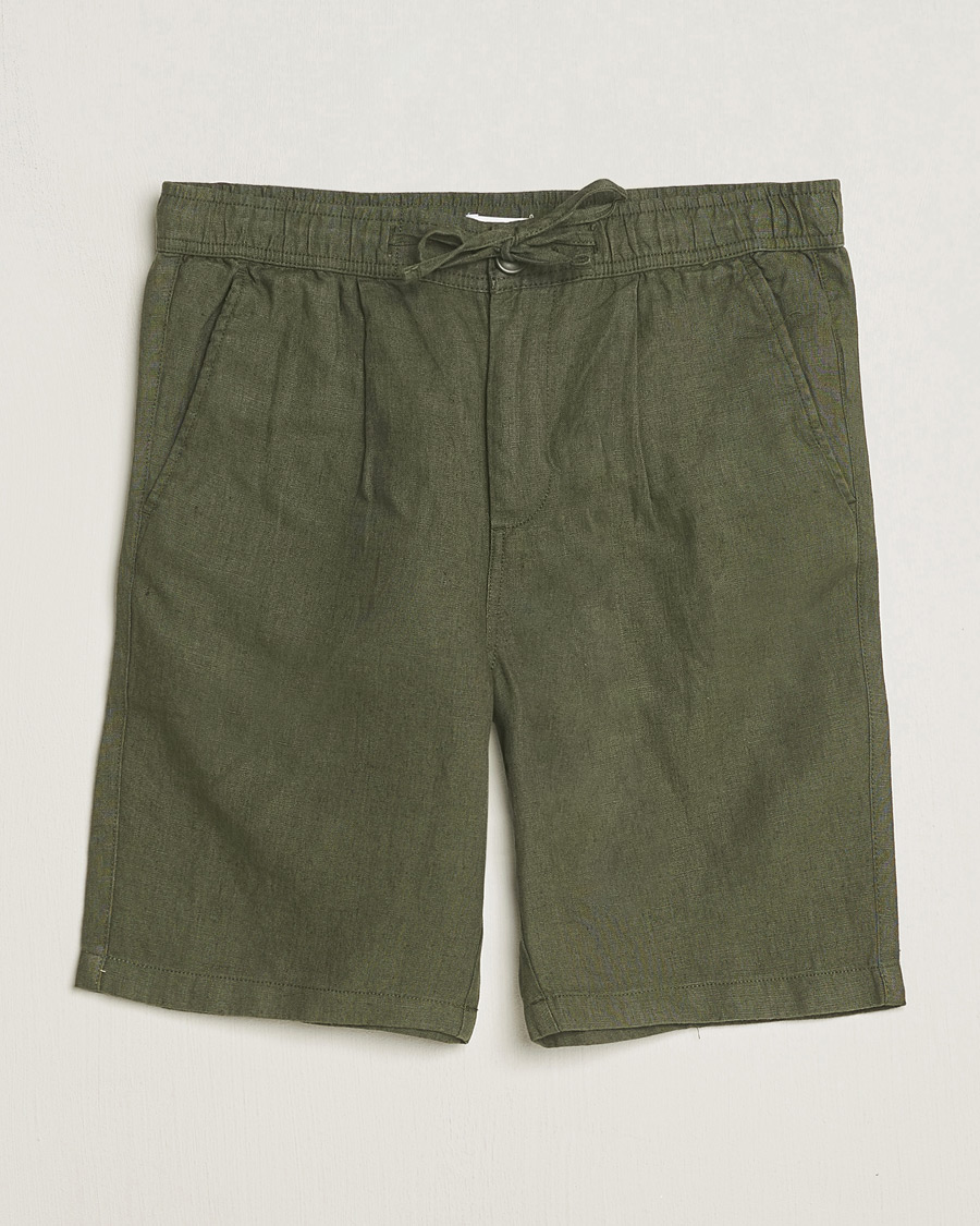 Uomini | Pantaloncini | KnowledgeCotton Apparel | Loose Linen Shorts Burnt Olive