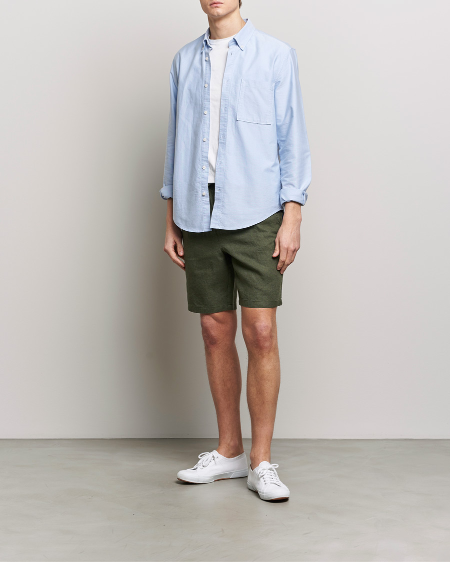 Uomini | Pantaloncini | KnowledgeCotton Apparel | Loose Linen Shorts Burnt Olive
