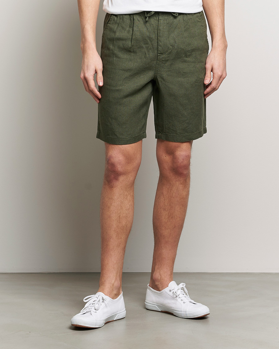 Uomini | Pantaloncini | KnowledgeCotton Apparel | Loose Linen Shorts Burnt Olive
