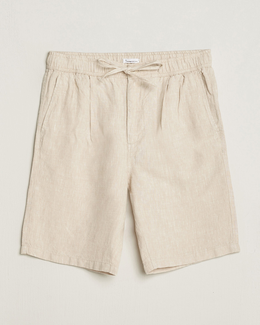 Uomini | Pantaloncini | KnowledgeCotton Apparel | Loose Linen Shorts Light Feather Grey