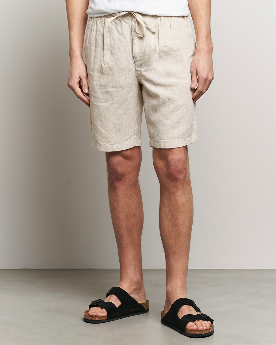 Uomini | Pantaloncini | KnowledgeCotton Apparel | Loose Linen Shorts Light Feather Grey