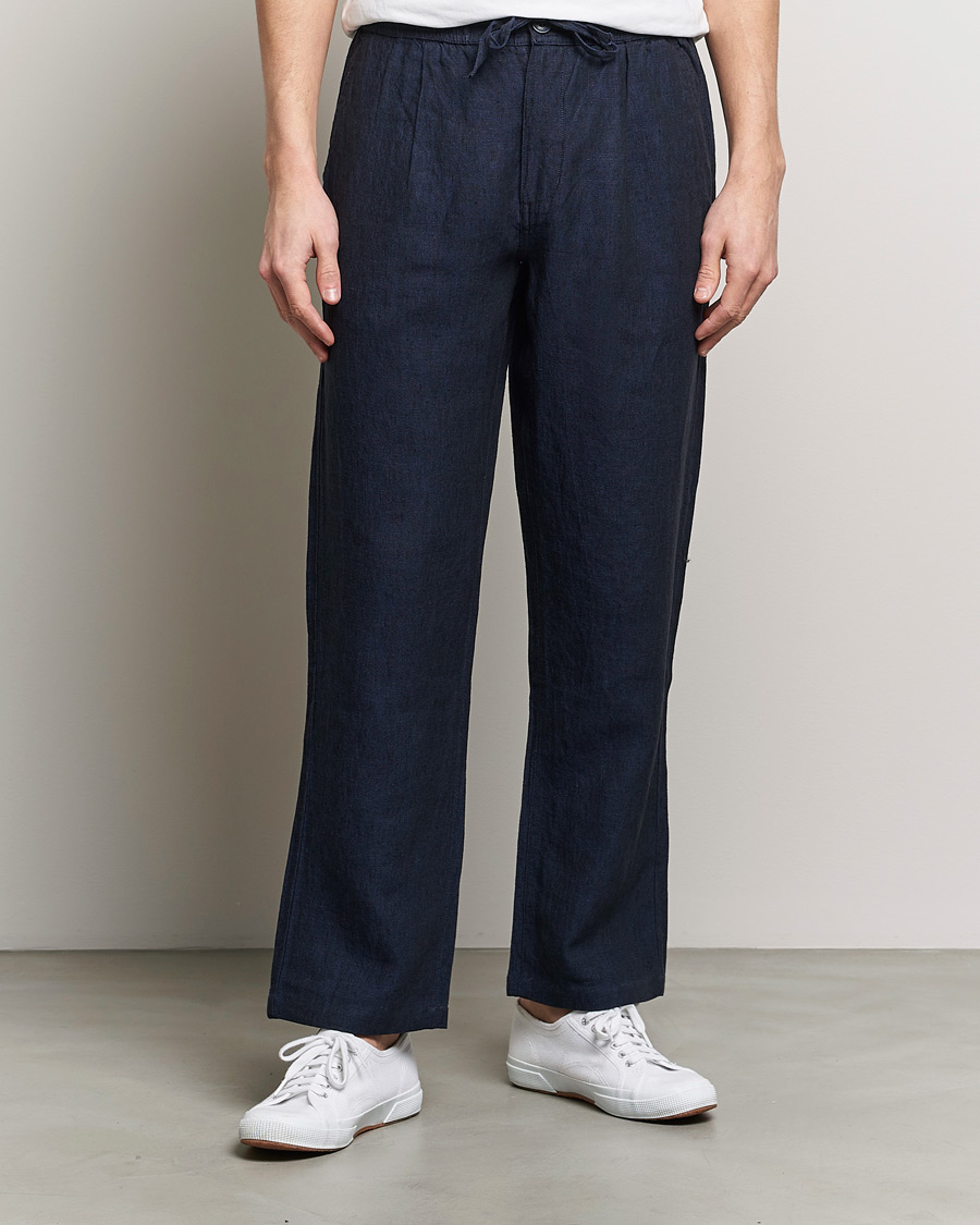 Uomini | Pantaloni | KnowledgeCotton Apparel | Loose Linen Pants Total Eclipse