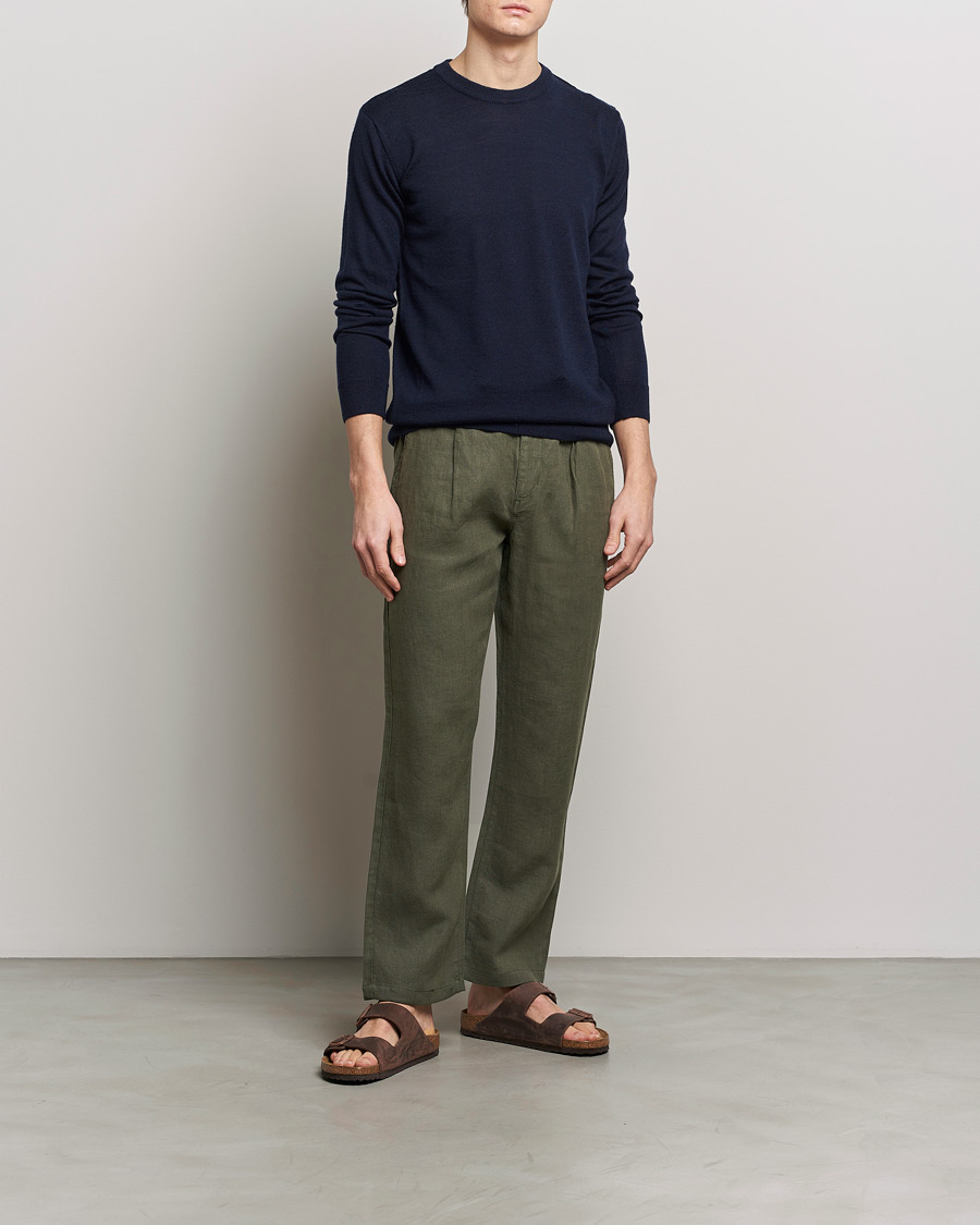 Uomini | Pantaloni | KnowledgeCotton Apparel | Loose Linen Pants Burnt Olive