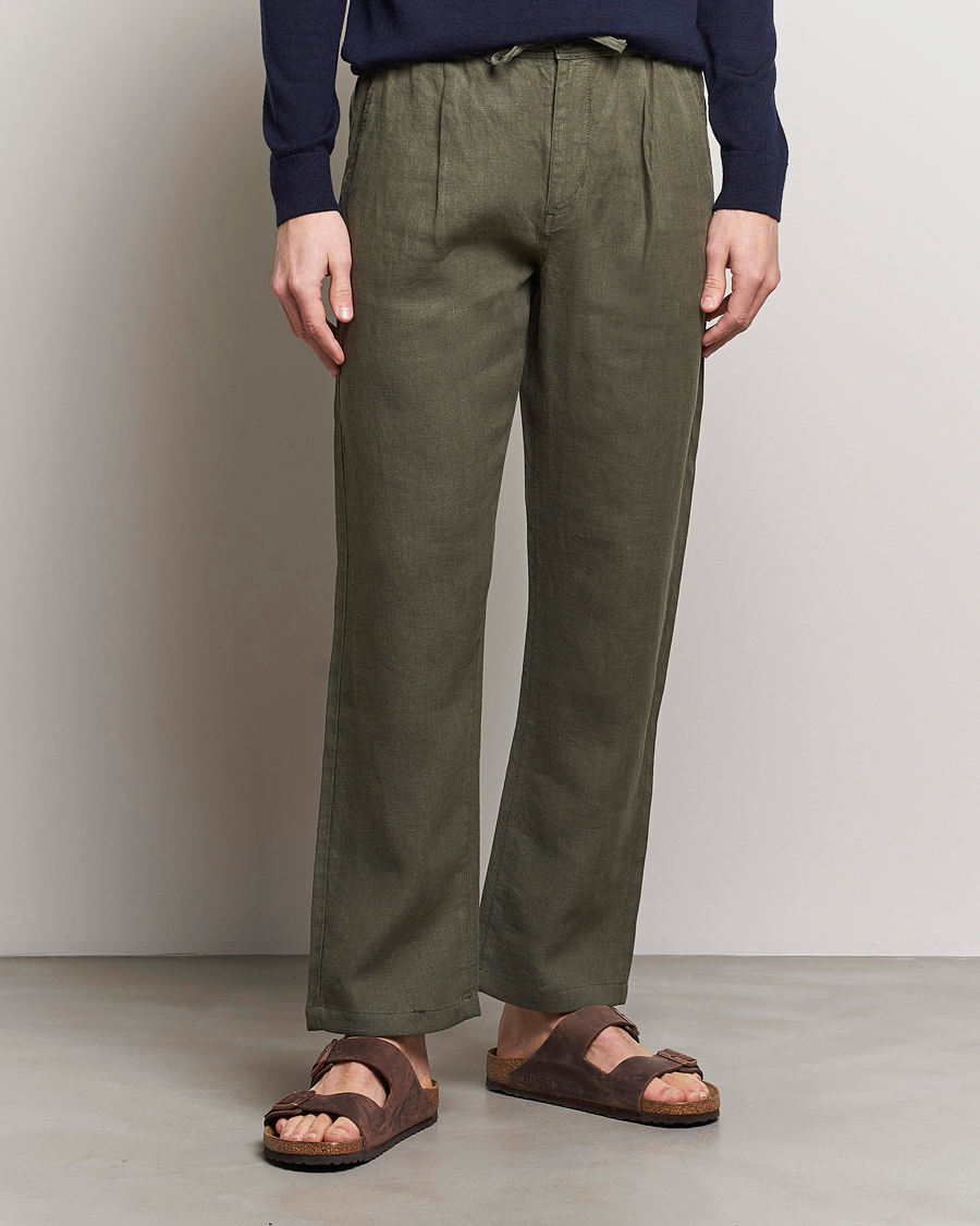 Uomini | Pantaloni | KnowledgeCotton Apparel | Loose Linen Pants Burnt Olive