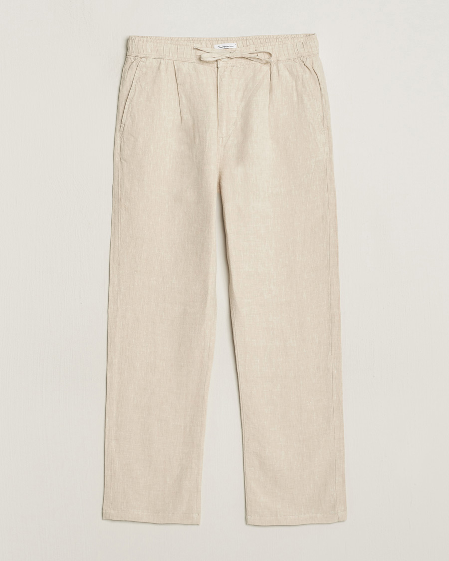 Uomini | Pantaloni | KnowledgeCotton Apparel | Loose Linen Pants Light Feather Grey
