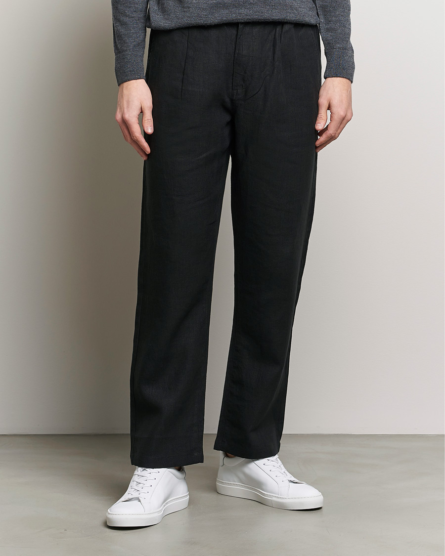 Uomini | Pantaloni | KnowledgeCotton Apparel | Loose Linen Pants Black