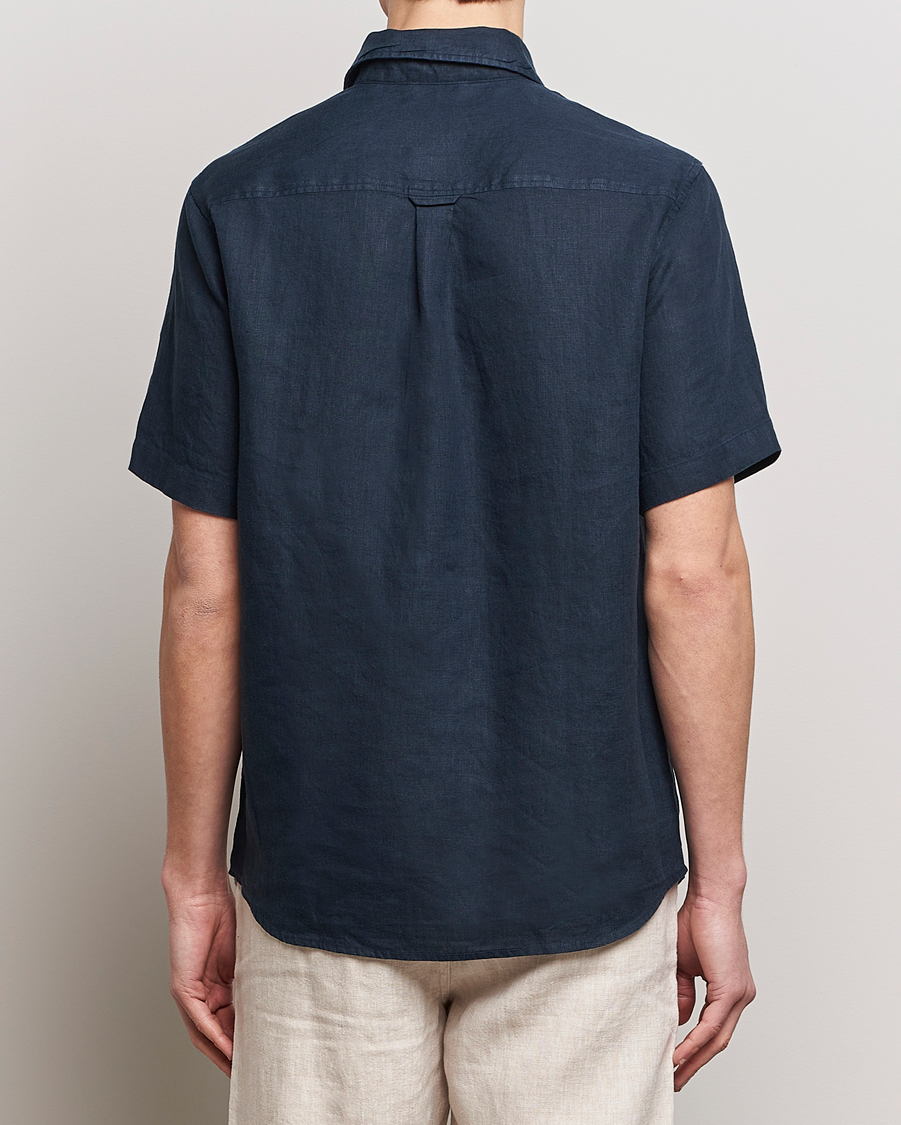 Uomini | Camicie | KnowledgeCotton Apparel | Regular Short Sleeve Linen Shirt Total Eclipse