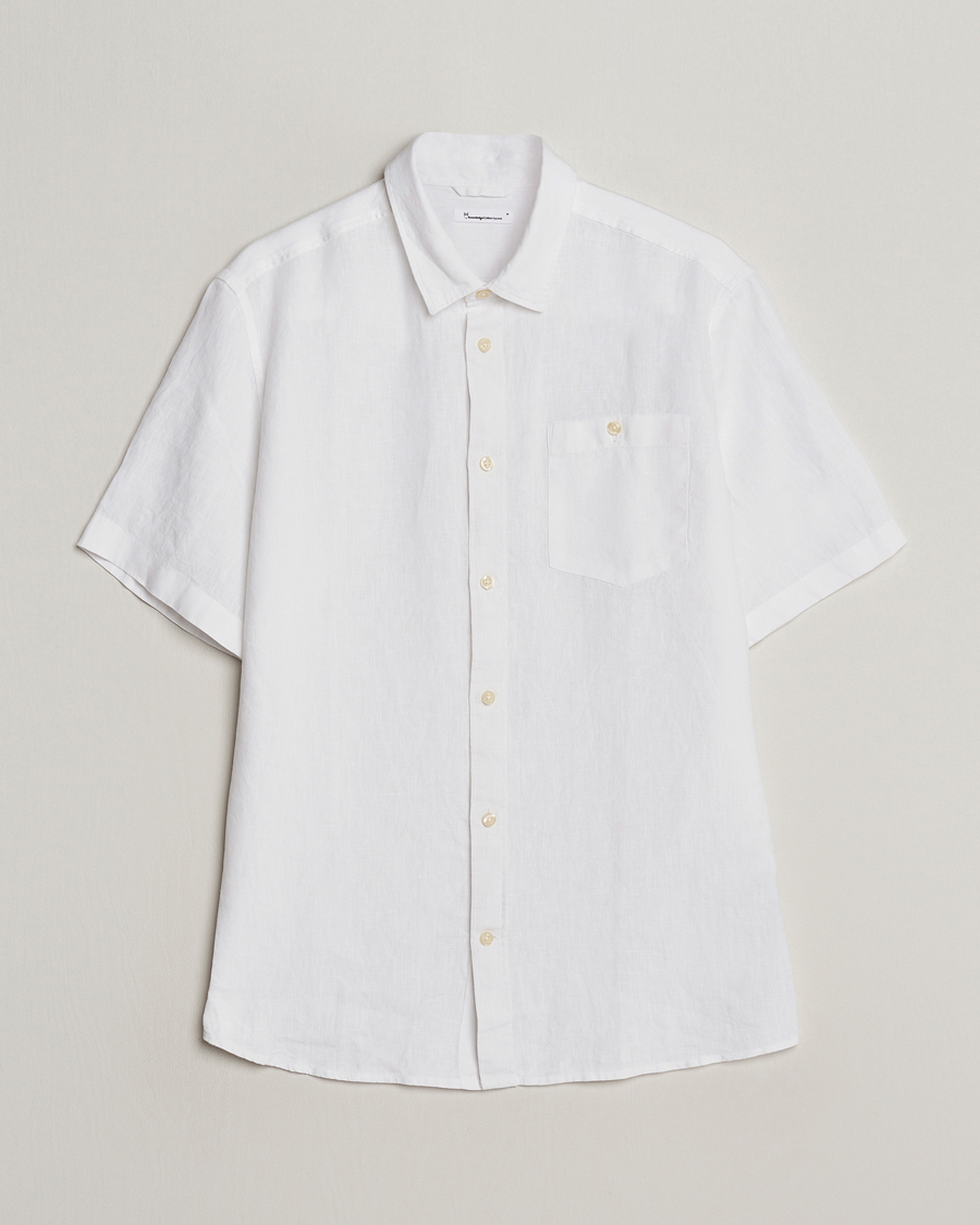 Uomini | Camicie | KnowledgeCotton Apparel | Regular Short Sleeve Linen Shirt Bright White