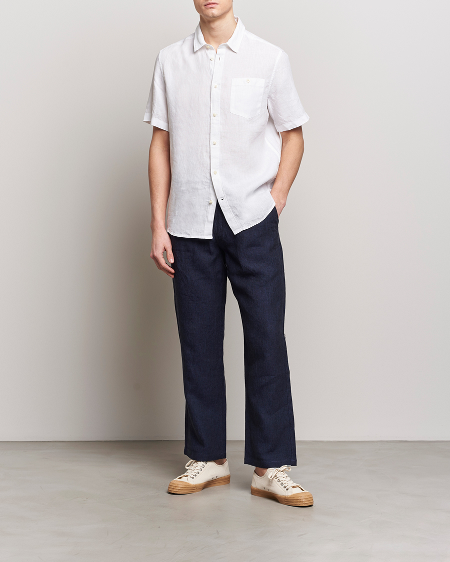 Uomini | Camicie | KnowledgeCotton Apparel | Regular Short Sleeve Linen Shirt Bright White