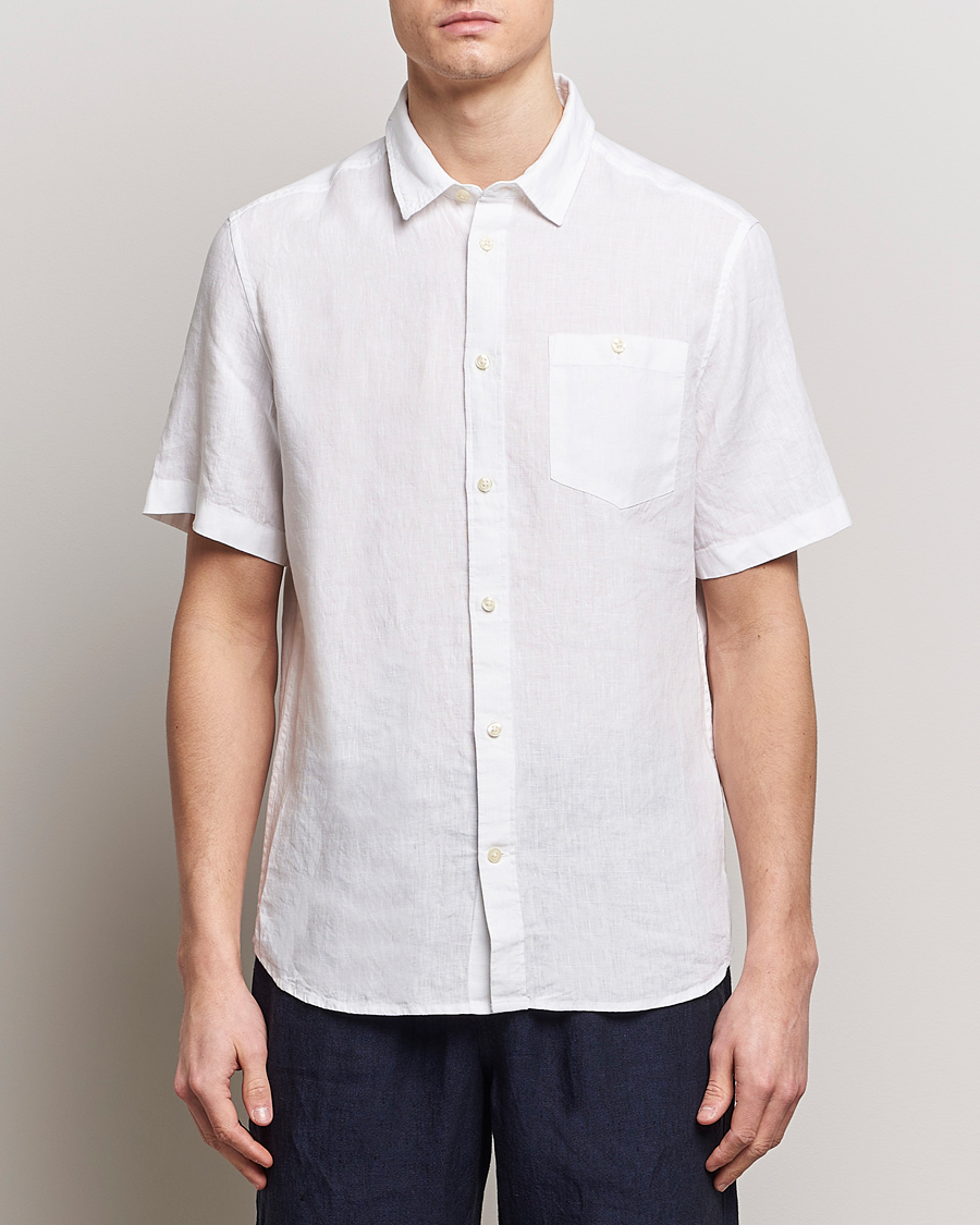 Uomini | Camicie | KnowledgeCotton Apparel | Regular Short Sleeve Linen Shirt Bright White