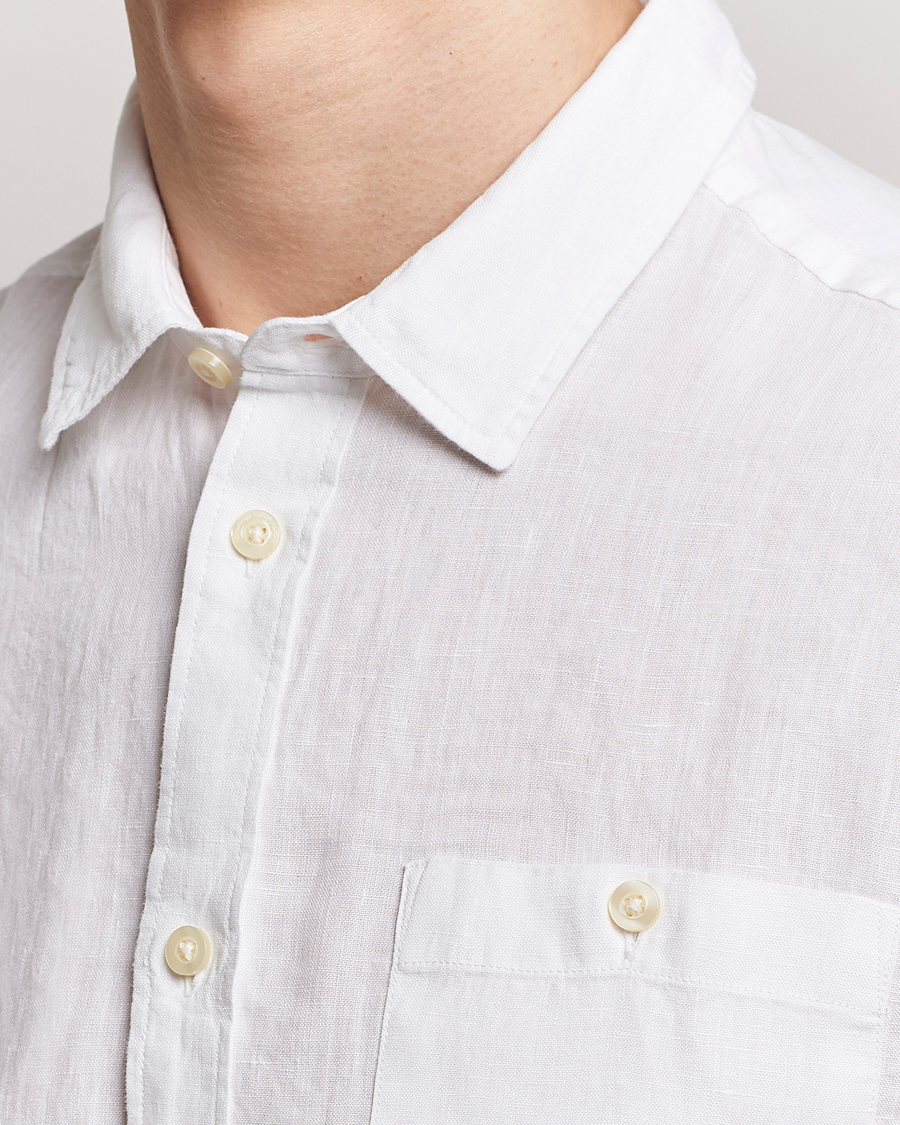 Uomini | Camicie | KnowledgeCotton Apparel | Regular Short Sleeve Linen Shirt Bright White