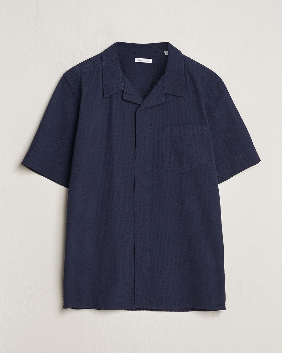 Uomini | Camicie | KnowledgeCotton Apparel | Short Sleeve Seersucker Shirt Night Sky
