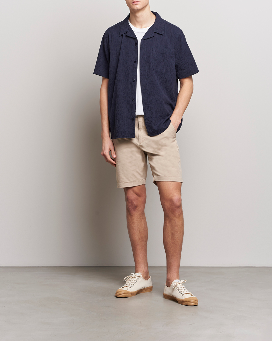 Uomini | Camicie | KnowledgeCotton Apparel | Short Sleeve Seersucker Shirt Night Sky
