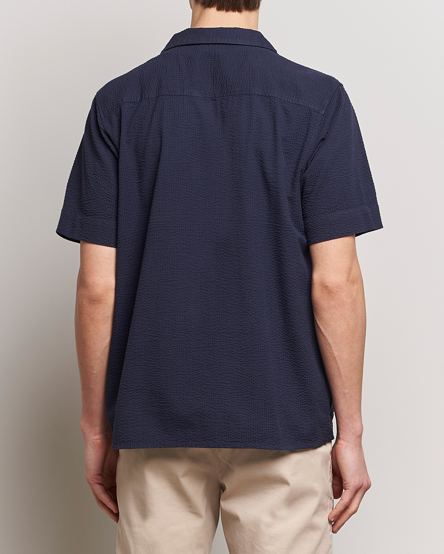 Uomini | Camicie | KnowledgeCotton Apparel | Short Sleeve Seersucker Shirt Night Sky