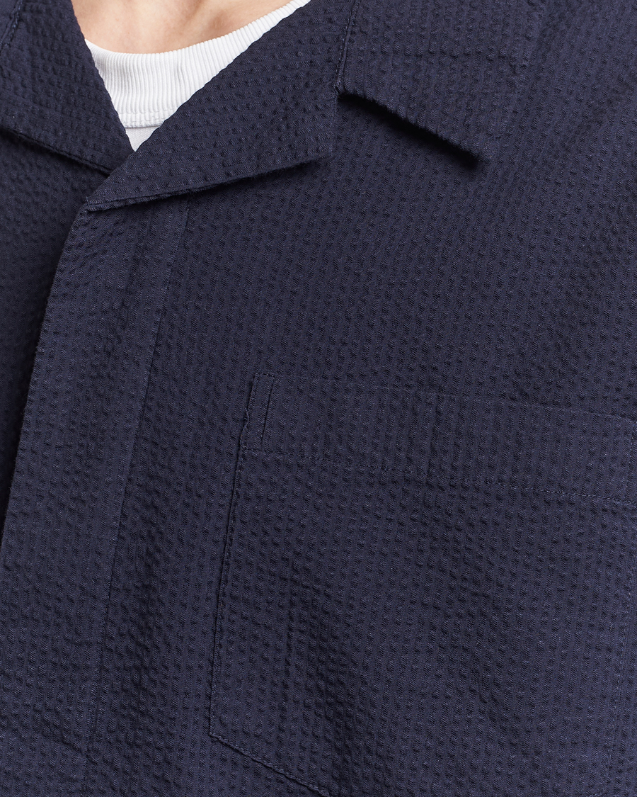 Uomini | Camicie | KnowledgeCotton Apparel | Short Sleeve Seersucker Shirt Night Sky