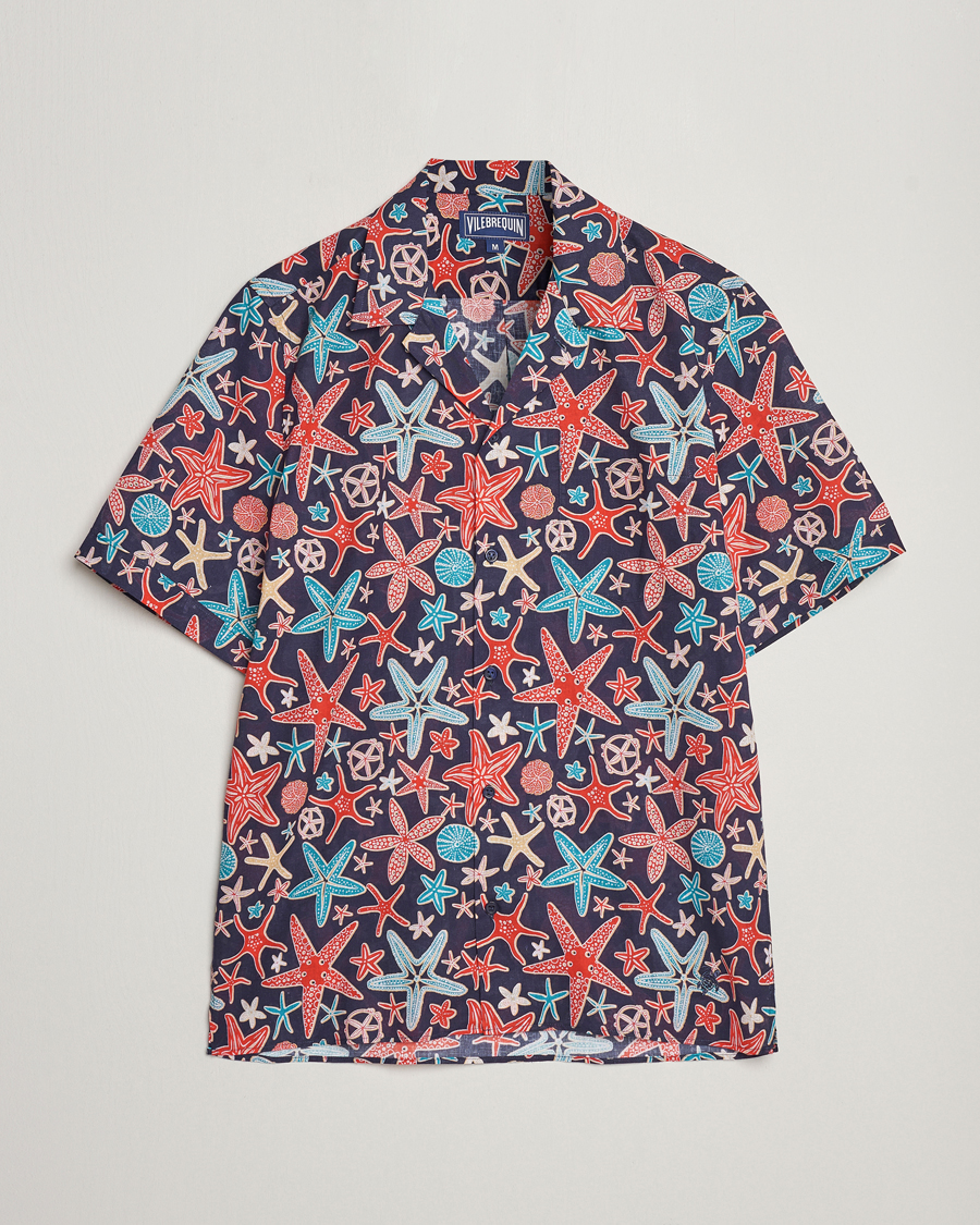 Uomini | Camicie | Vilebrequin | Charli Cotton/Linen Short Sleeve Shirt Bleu Marine