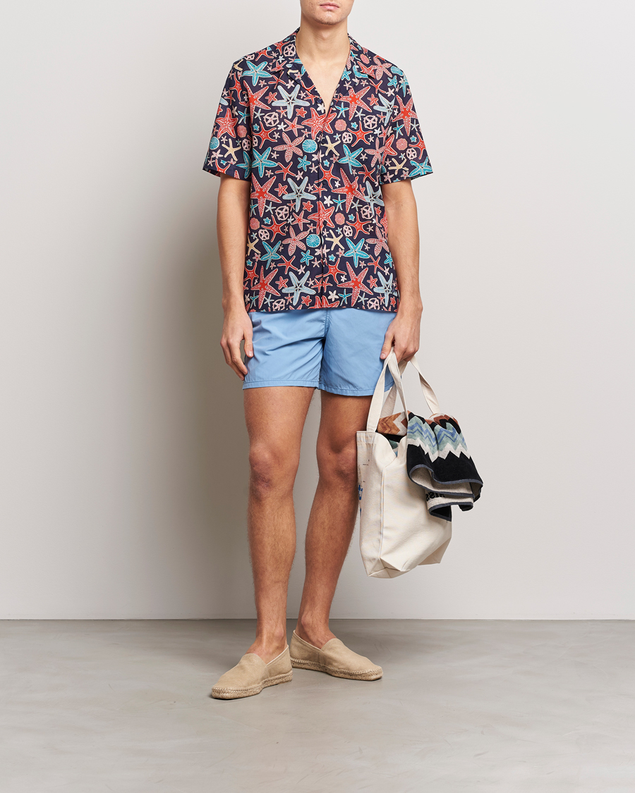 Uomini | Camicie | Vilebrequin | Charli Cotton/Linen Short Sleeve Shirt Bleu Marine